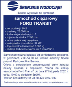 Ogłoszenie sprzedaży samochodu ciężarowego Ford Transit